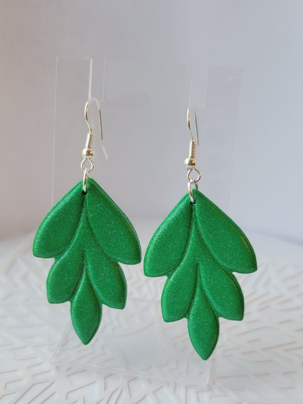 Handmade Green Leaf Polymer Clay Dangle Earrings